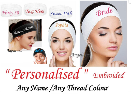 Women's Personalised Headband Spa Day Makeup Hen do Hair Band Bridesmaid Salon