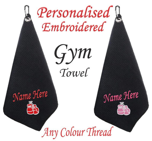 Personalised Name BOXING GLOVES Clip on Bag Towel Gym Mens Sports Birthday Gift