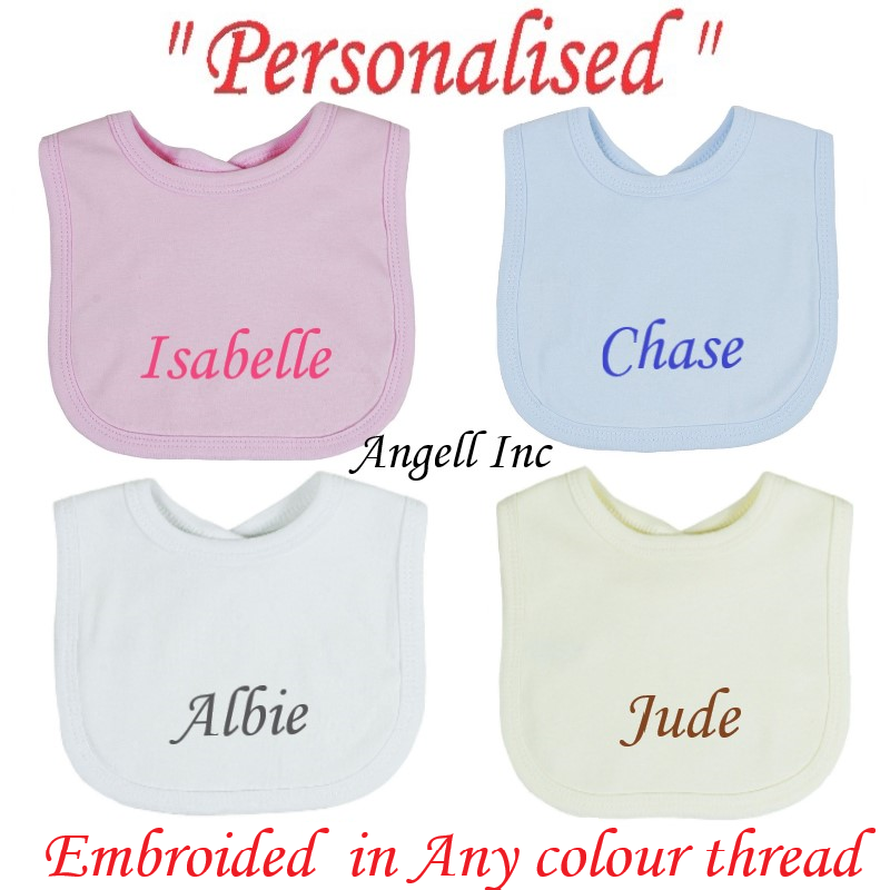 Cotton Bib Personalised Embroidered Gift Toddler Bib ANY NAME Baby Shower Babies