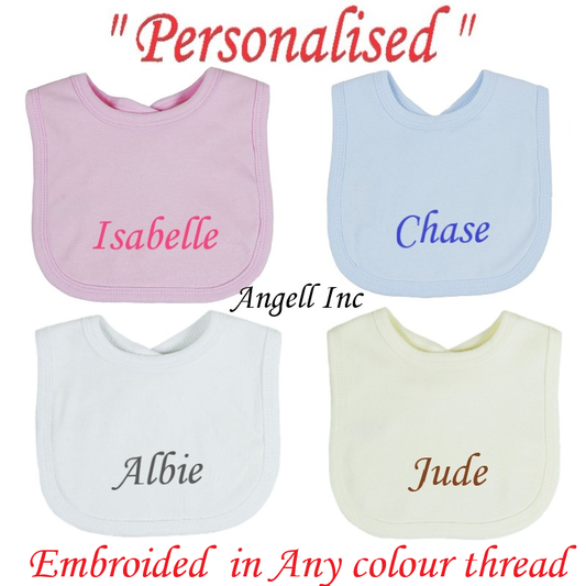 Cotton Bib Personalised Embroidered Gift Toddler Bib ANY NAME Baby Shower Babies
