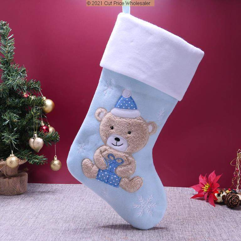 Personalised TEDDY Christmas BABY Stocking PINK BLUE EMBROIDERD XMAS Eve SACK UK