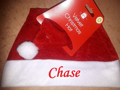 PERSONALISED CHRISTMAS HAT Velvet ADULTS SANTA Xmas Stocking PARTY FANCY DRESS