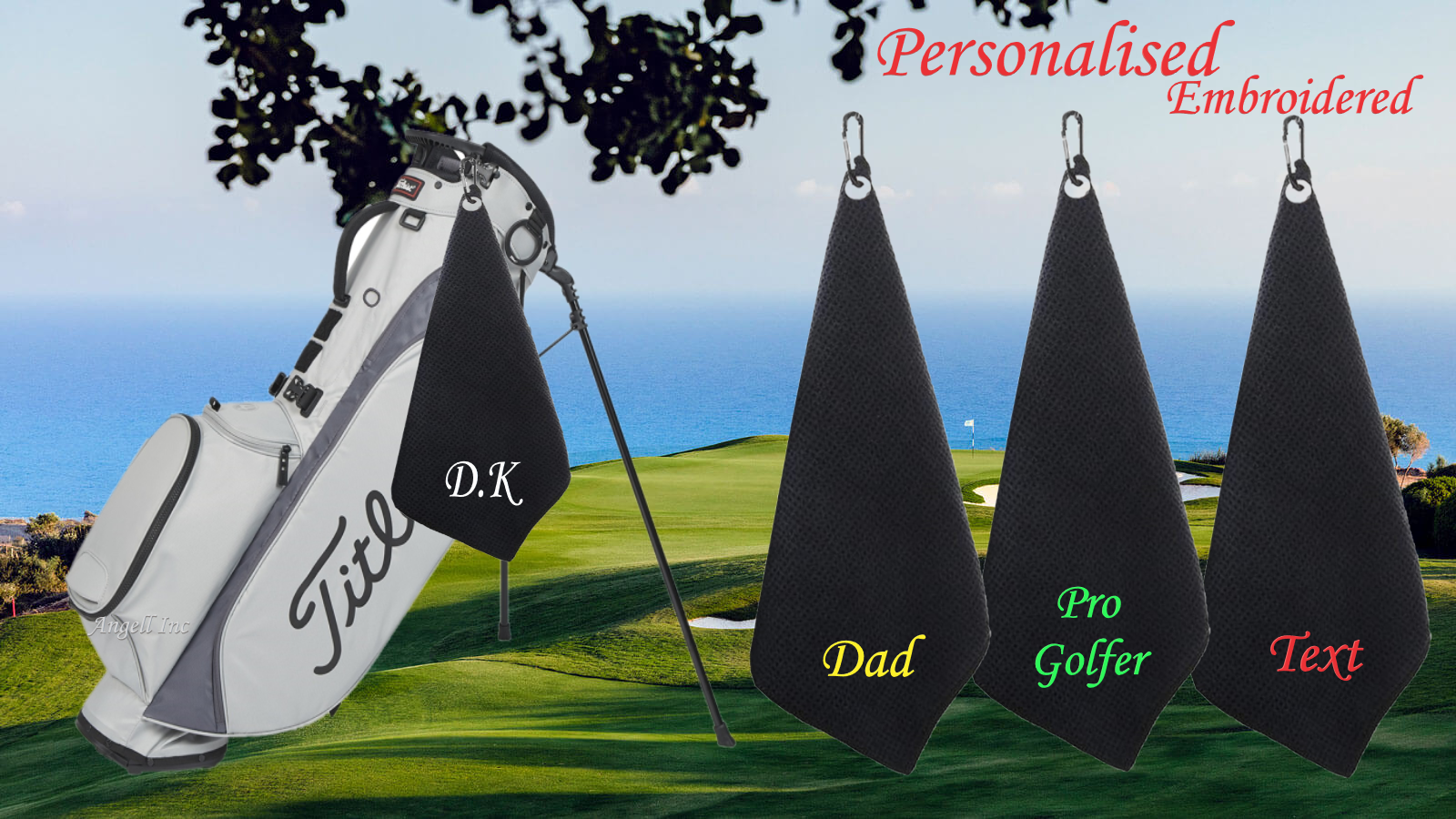 Personalised GOLF BAG TOWEL Fathers day Mothers Birthday Gift Hiking Gym Fishing
