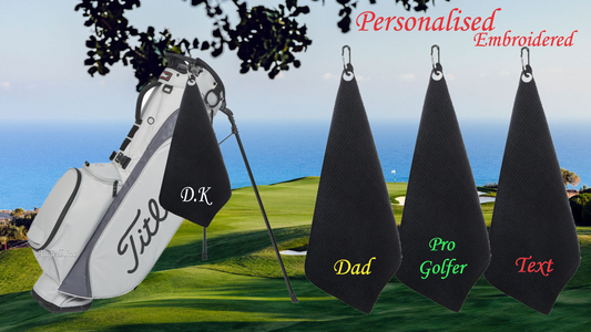 Personalised GOLF BAG TOWEL Fathers day Mothers Birthday Gift Hiking Gym Fishing