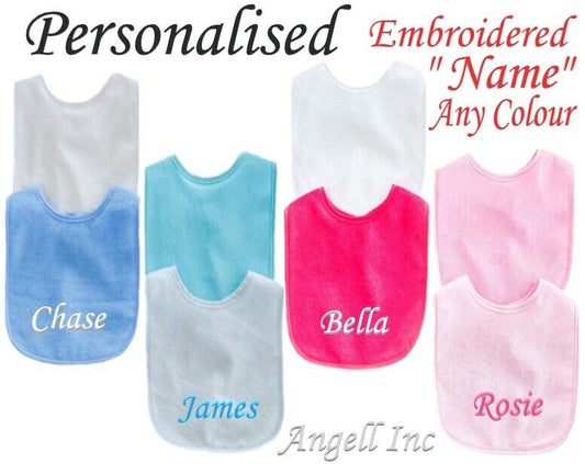 Personalised Embroidered Baby, Toddler, Bib, ANY NAME, Gift, Baby Shower, Babies