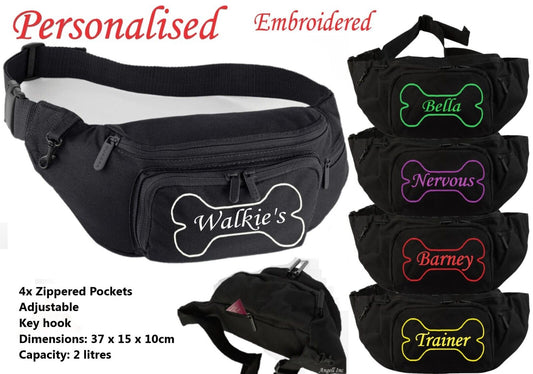 Personalised Name DOG WALKING Bum Bag Pet Treats Training Waist Belt Lead Gift