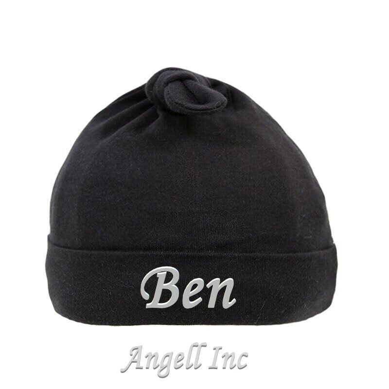 Personalised Baby newborn Hat Beanie Knot Cotton 0-6 Month Pink Blue White gift 