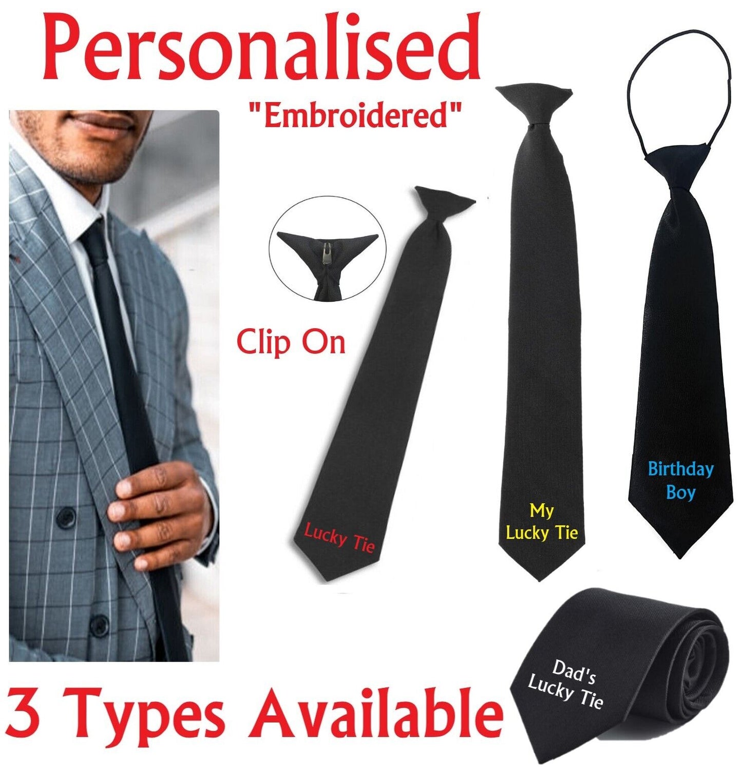 PERSONALISED Name Lucky Tie Dads Grandad Gift Present Christmas Birthday Clip On