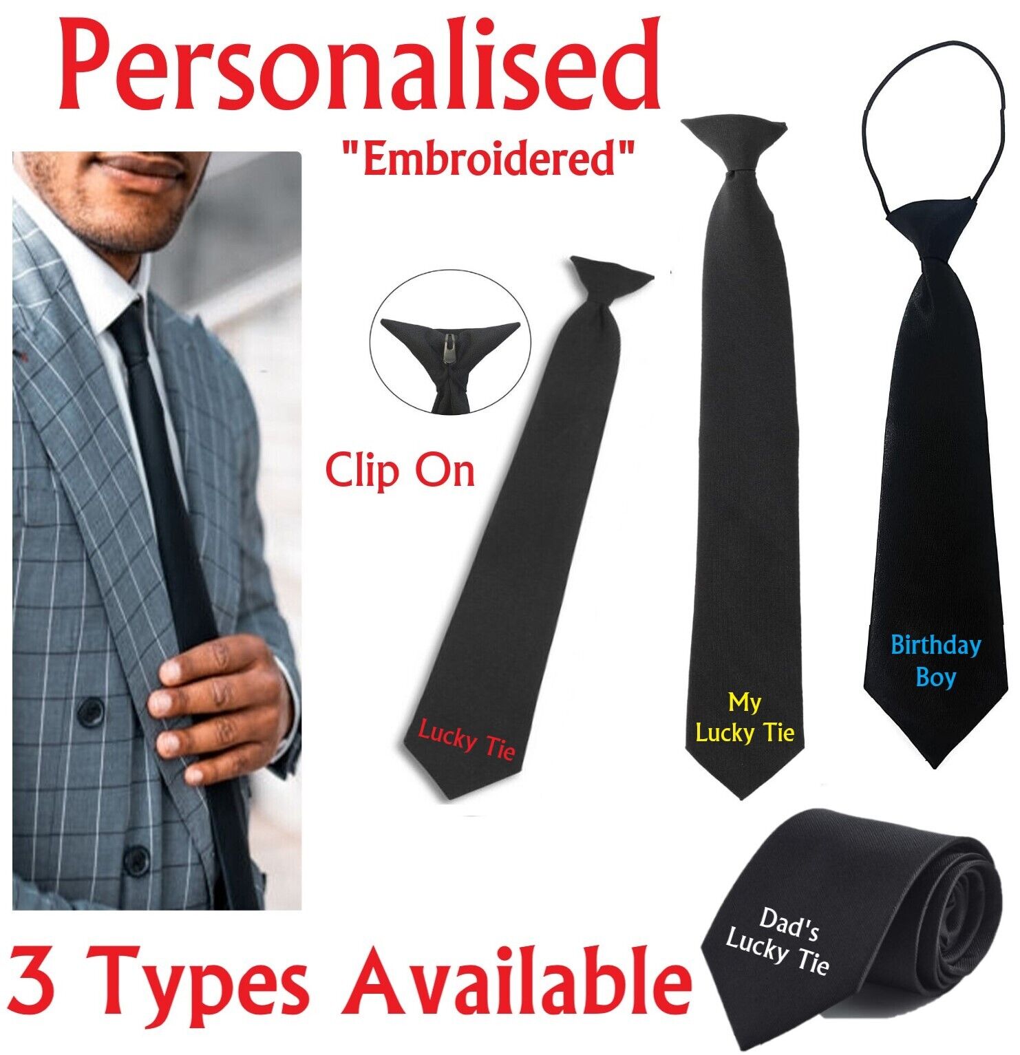 PERSONALISED Name Lucky Tie Dads Grandad Gift Present Christmas Birthday Clip On
