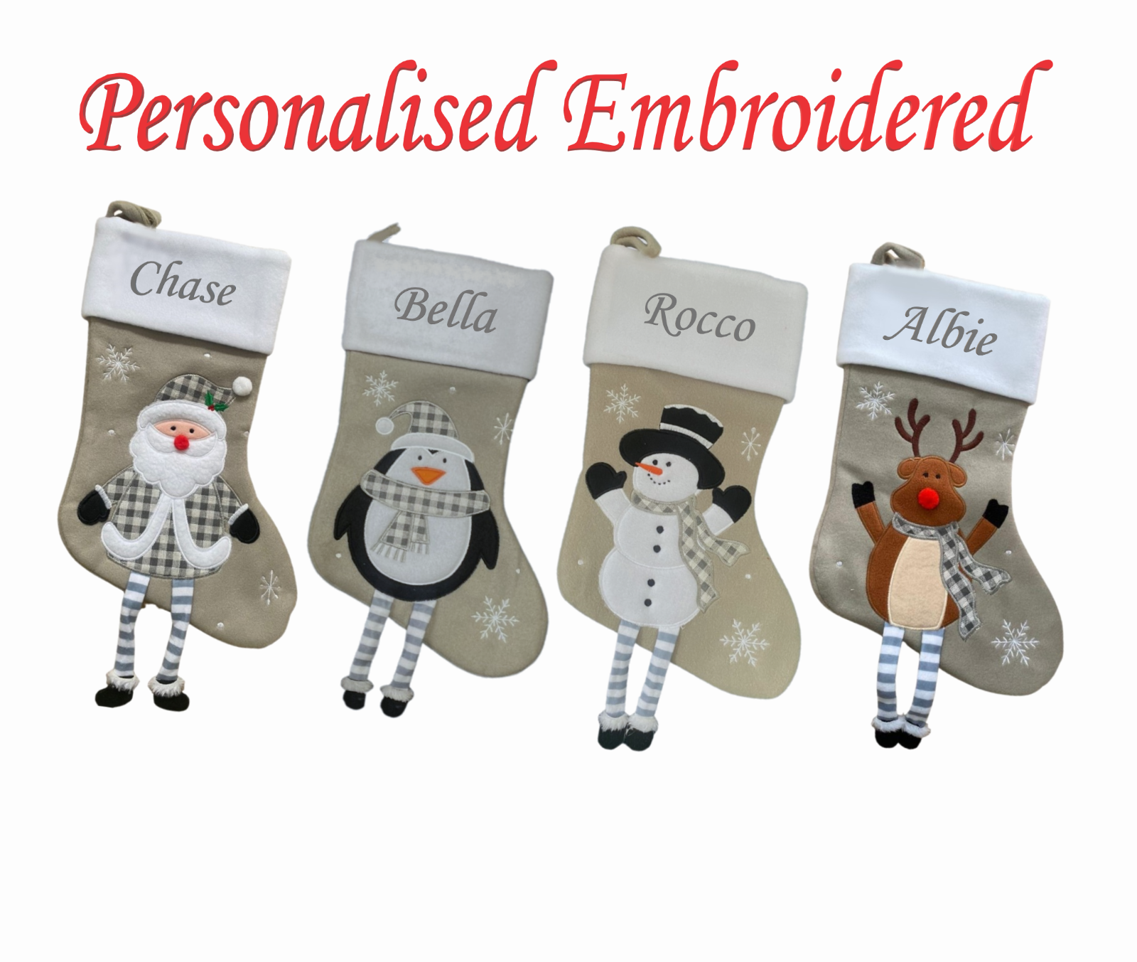 PERSONALISED CHRISTMAS STOCKING Deluxe Luxury Stockings XMAS GIFT Embroidered UK
