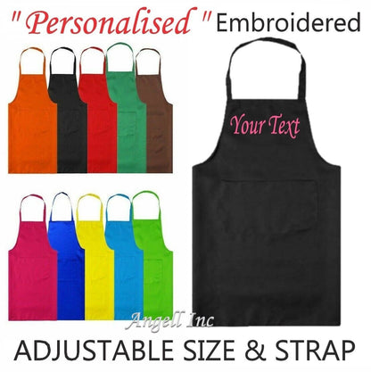 Personalised Custom Embroidered Apron with POCKET BBQ Chef Cooking Baking GIFT