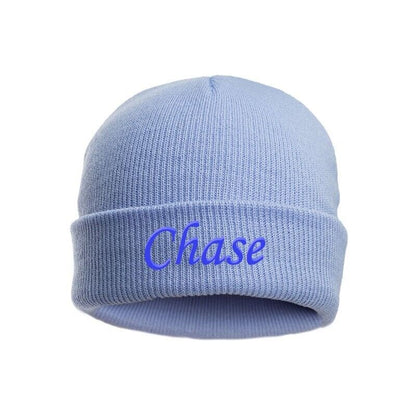 PERSONALISED BABY BEANIE HAT KNITTED WINTER WHITE PINK BLUE GREY NEWBORN (0-12m)