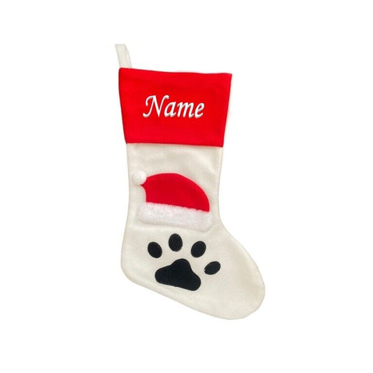 Personalised Pet Name Santa Paw Dog Cat Christmas stocking Embroidered XMAS