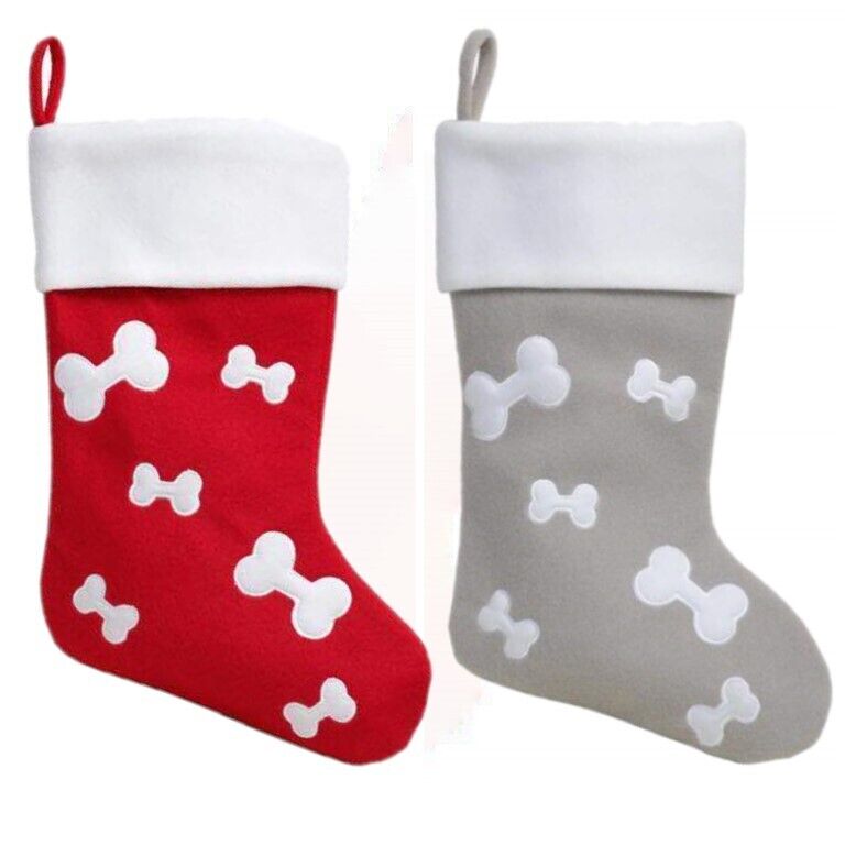 Personalised Pet Name Cat Paw Dog Bone Christmas stocking Embroidered XMAS Toy