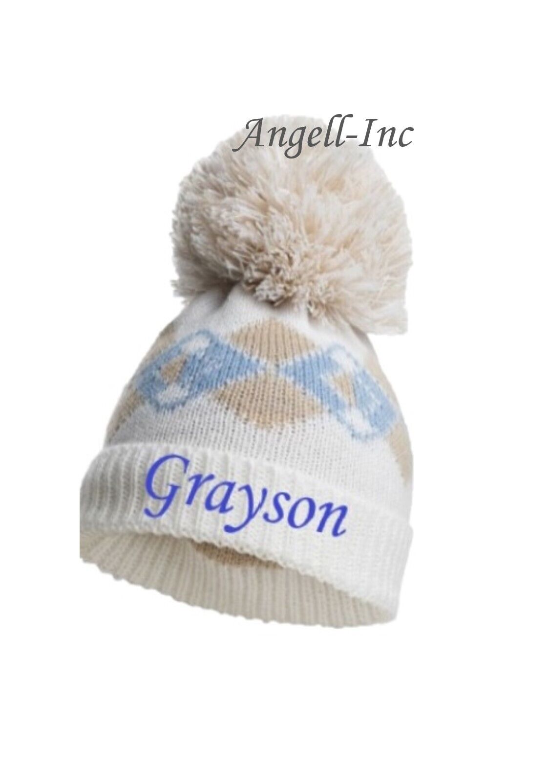 PERSONALISED BABY POM POM HAT KNITTED WINTER PINK BLUE BROWN newborn NB-12m