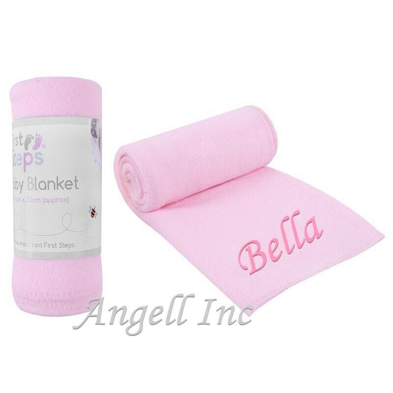 Baby Girl Boy Personalised Blanket Embroidered Towel Name Grey Pink Blue White