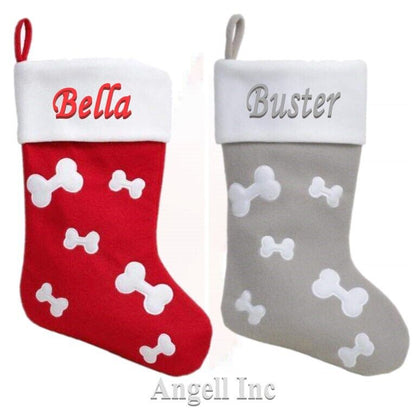 Personalised Pet Name Cat Paw Dog Bone Christmas stocking Embroidered XMAS Toy