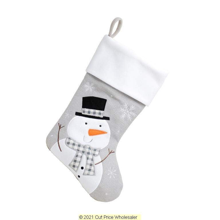 Christmas stocking with a snowman design on a white background