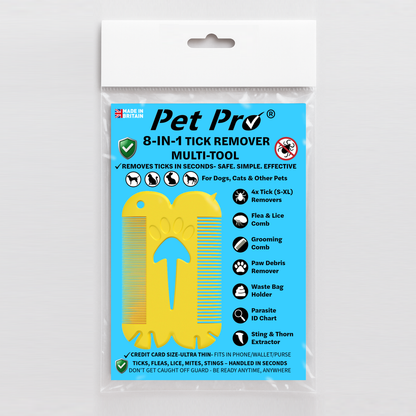 Pet Pro 8-in-1 Tick Remover Multi-Tool packaging on a white background