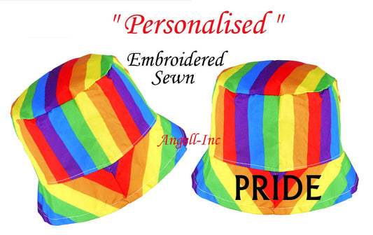 Personalised Pride Bucket Hat RAINBOW FLAG Gay Lesbian Trans LGBT Bisexual Love Present Gift