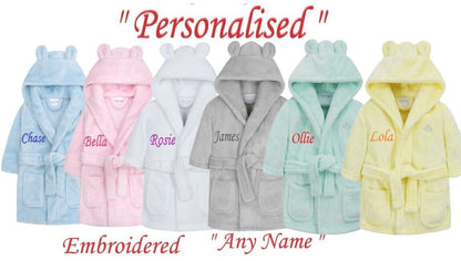 Personalised baby robe with embroidered crown and name
